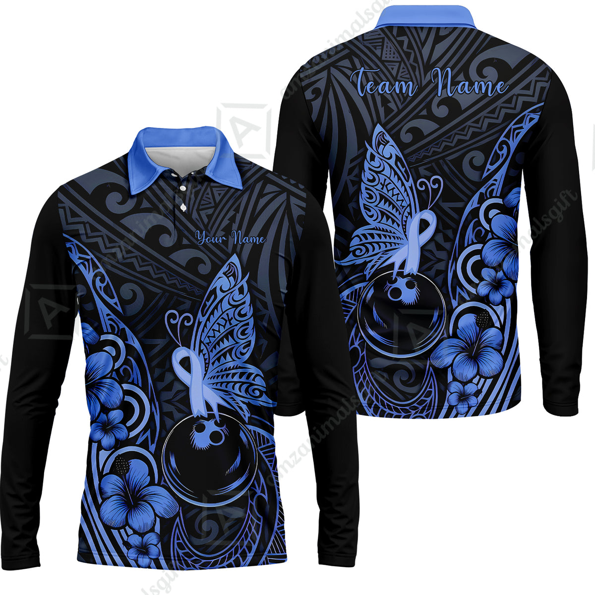Long Sleeve Polo Shirt||Blue