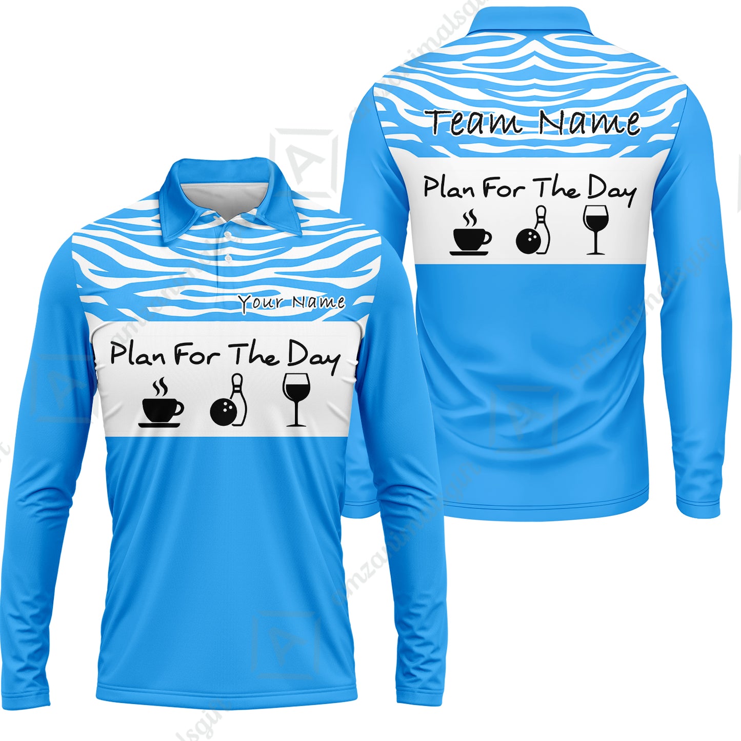 Custom Bowling Jersey Polo Shirt, Plan For The Day Zebra Pattern, Custom Bowling Jersey Team Shirt For Players With Name & Team Name