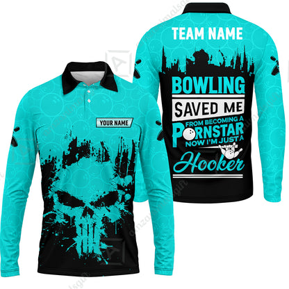 Long Sleeve Polo Shirt||Cyan