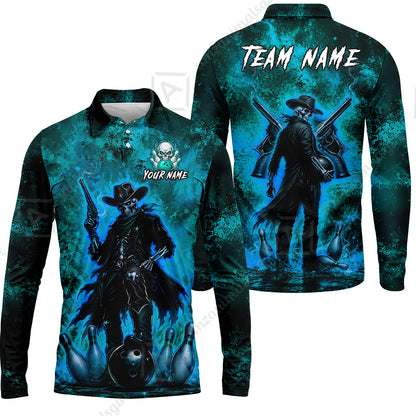 Long Sleeve Polo Shirt||Cyan