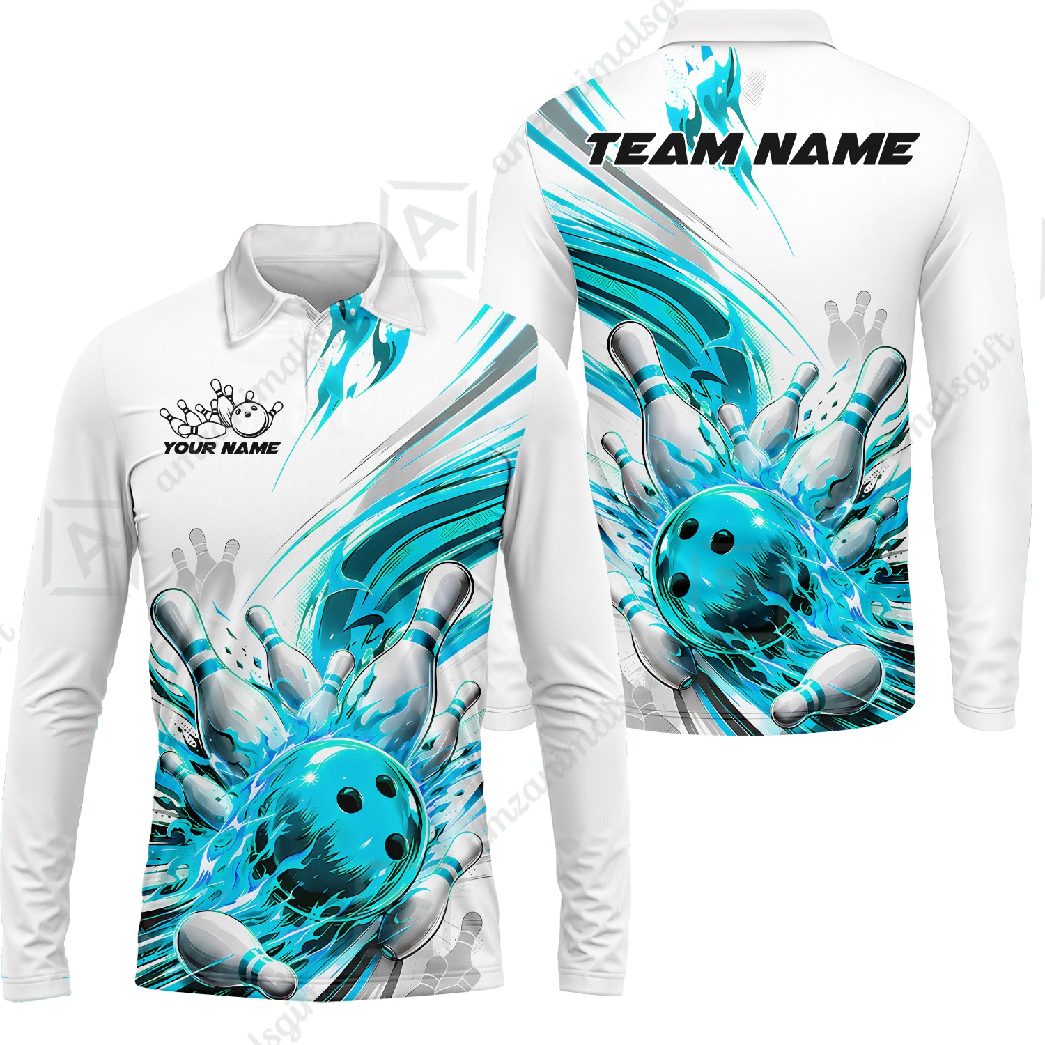 Long Sleeve Polo Shirt||Cyan
