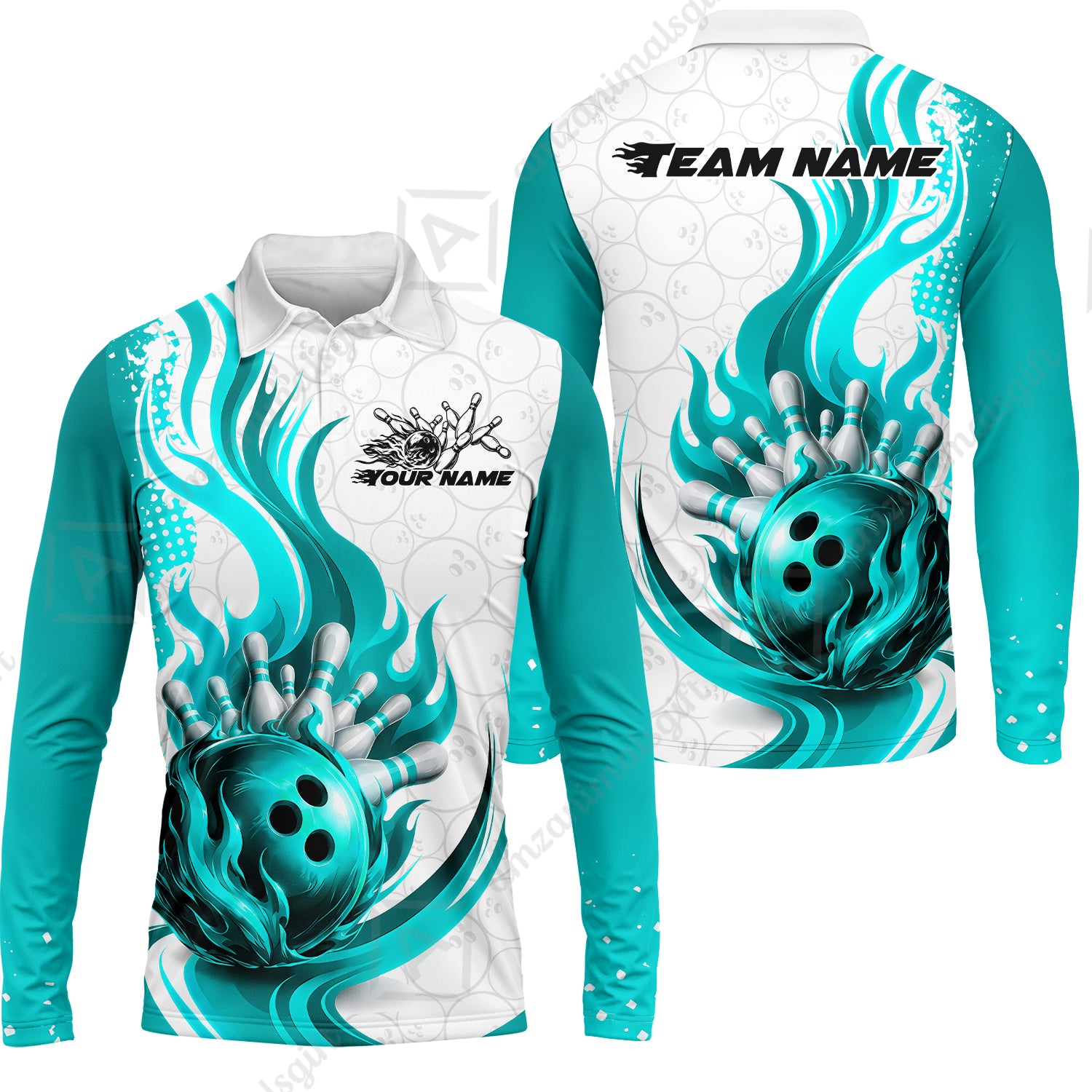 Long Sleeve Polo Shirt||Cyan