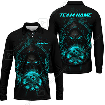 Long Sleeve Polo Shirt||Cyan