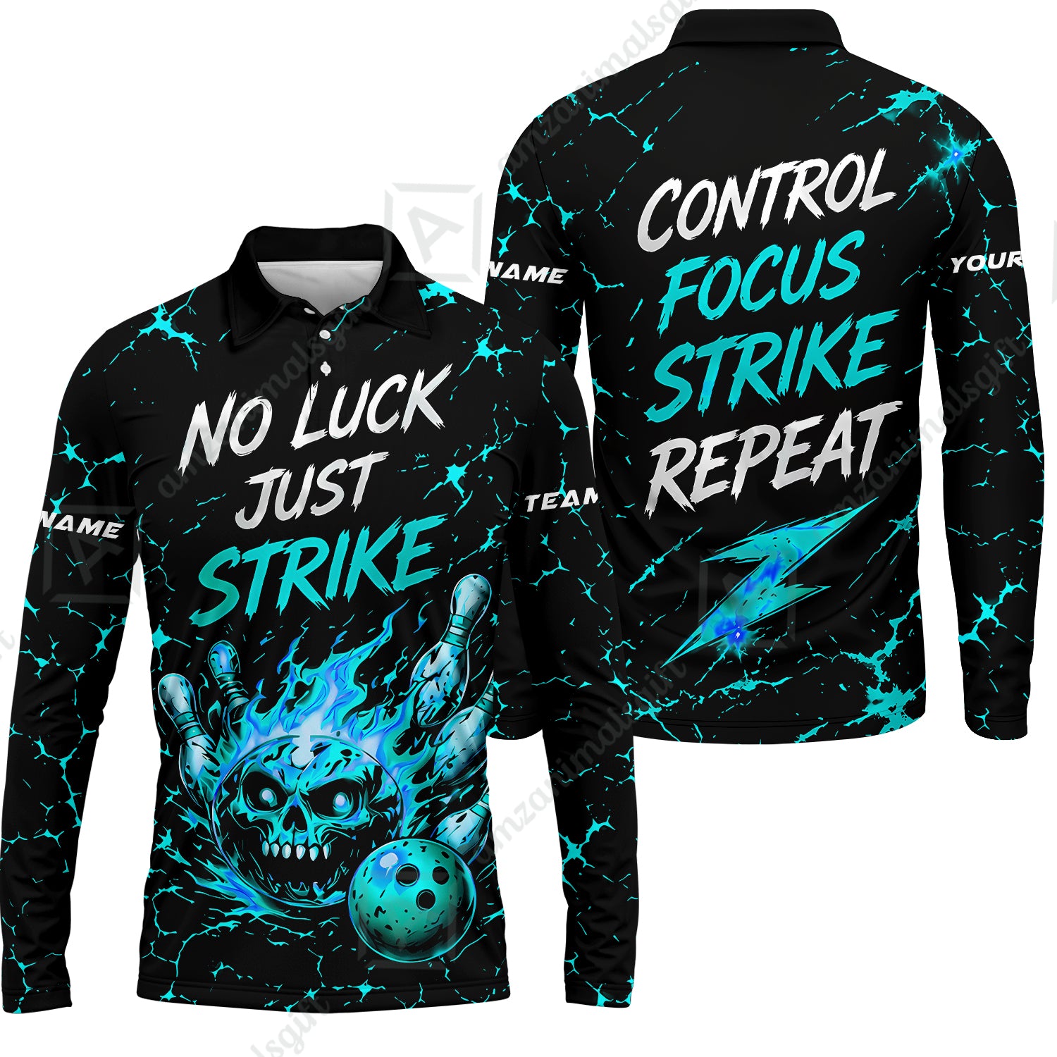 Long Sleeve Polo Shirt||Cyan