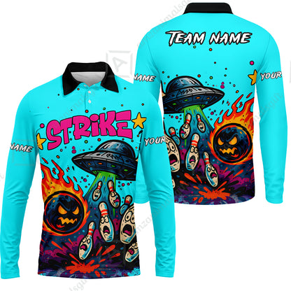 Long Sleeve Polo Shirt||Cyan