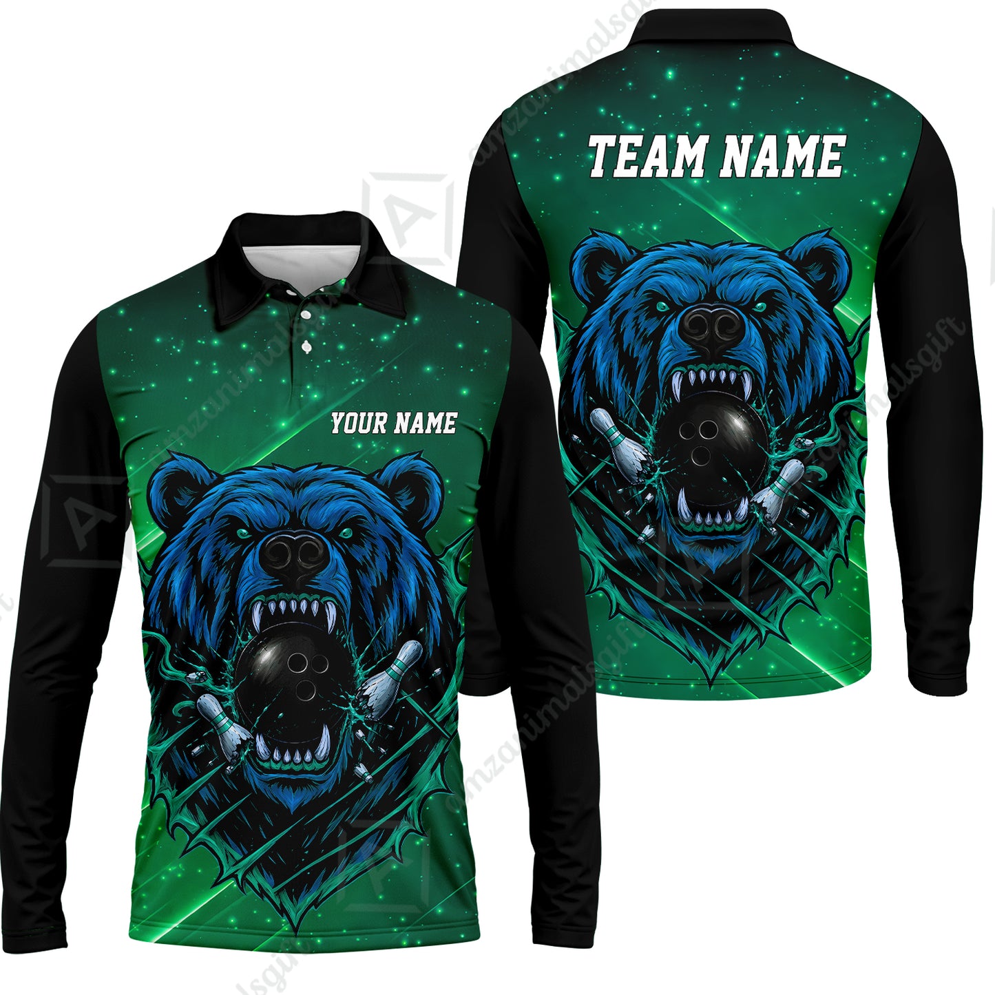 Long Sleeve Polo Shirt||Green