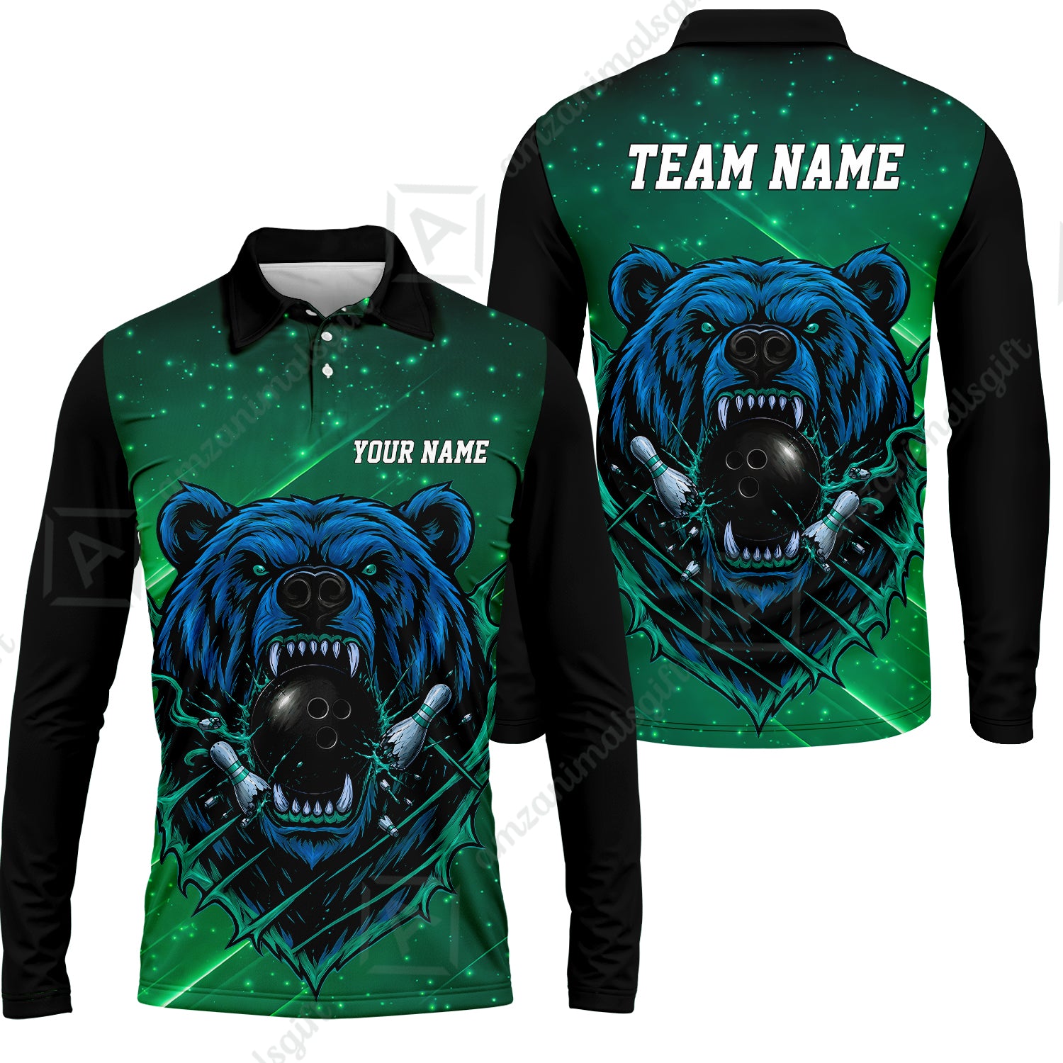 Long Sleeve Polo Shirt||Green