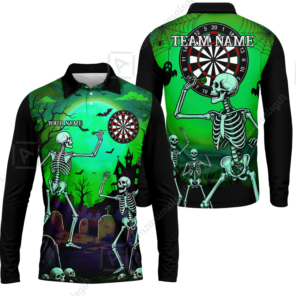 Long Sleeve Polo Shirt||Green