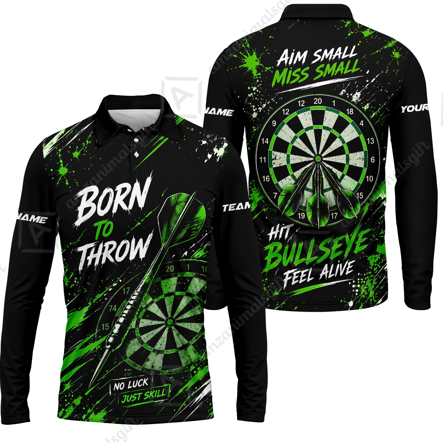 Long Sleeve Polo Shirt||Green