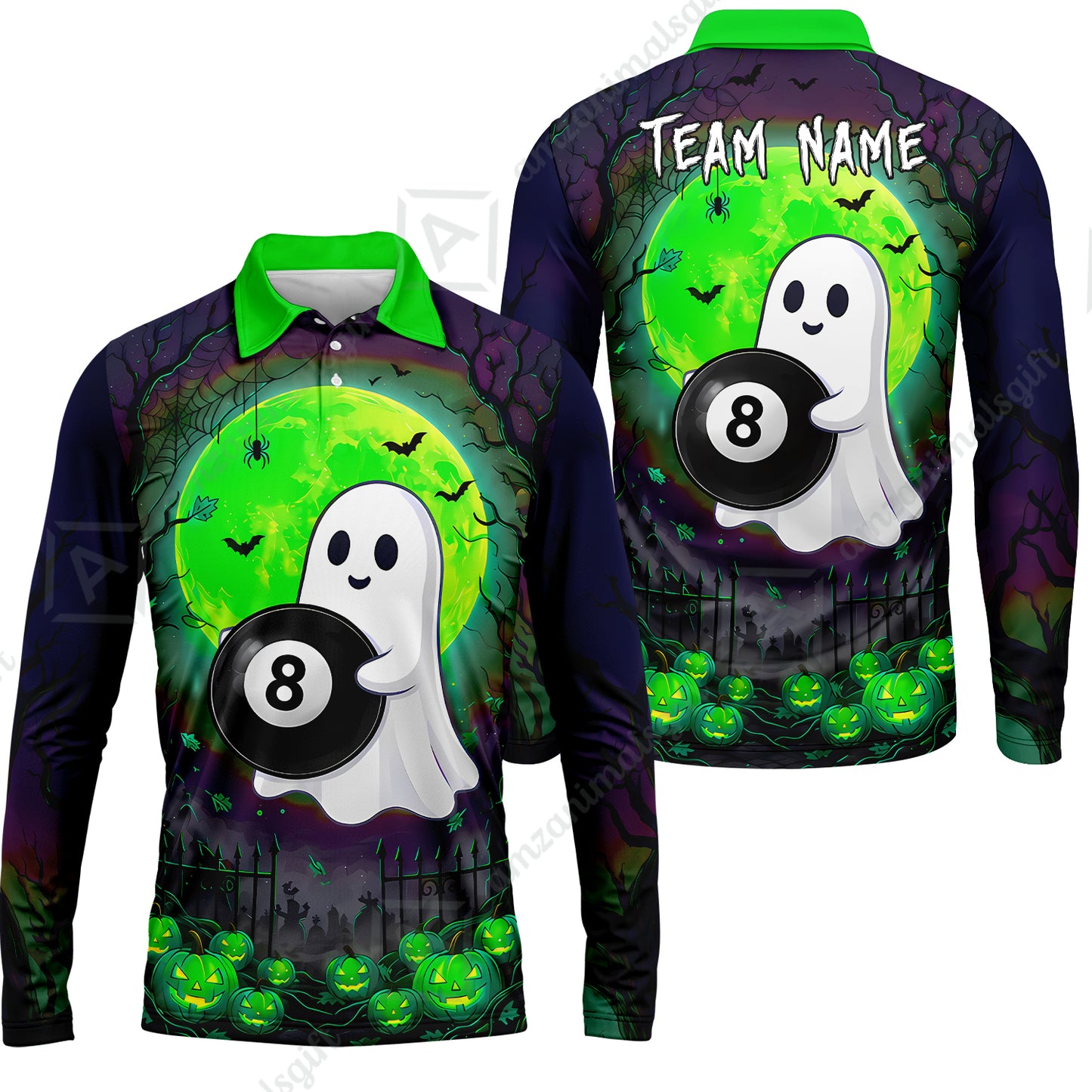Long Sleeve Polo Shirt||Green