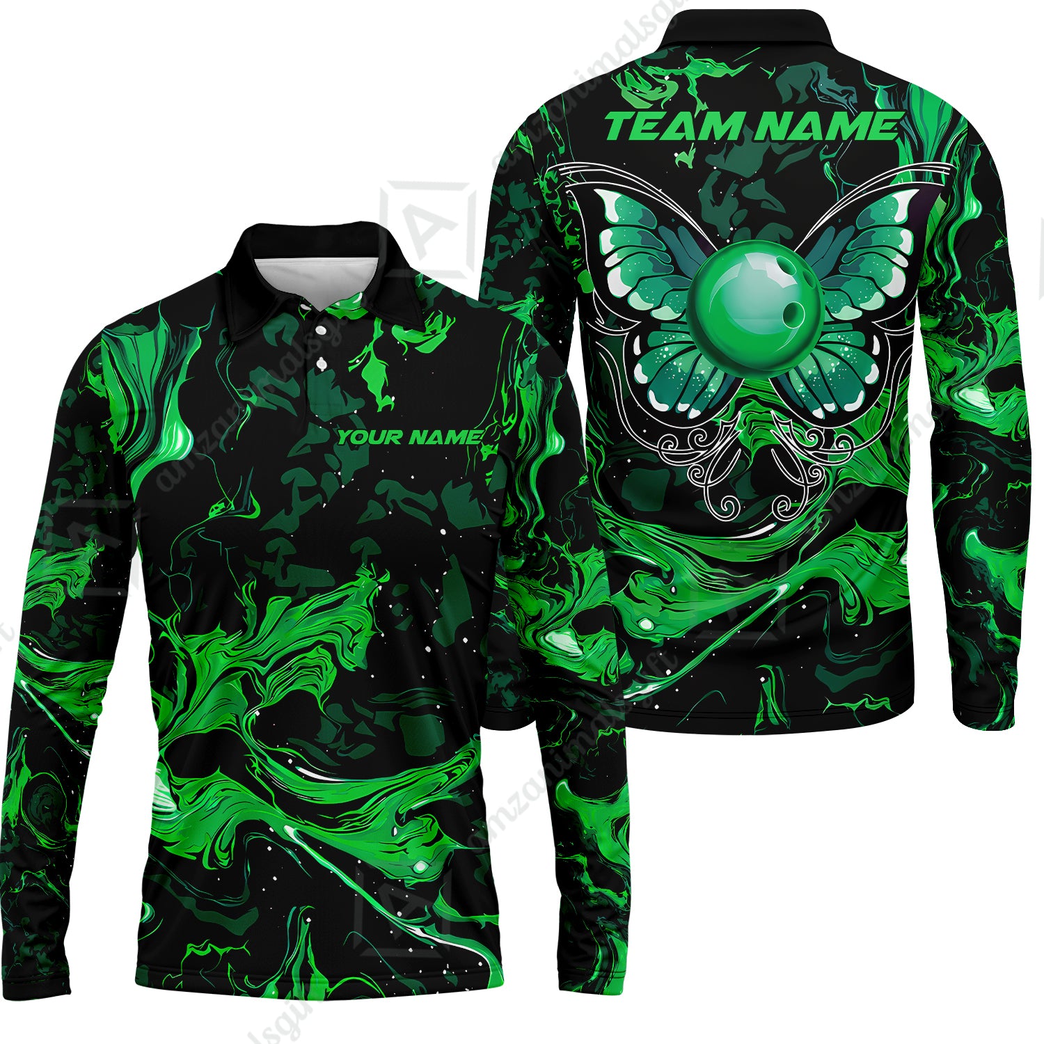 Long Sleeve Polo Shirt||Green