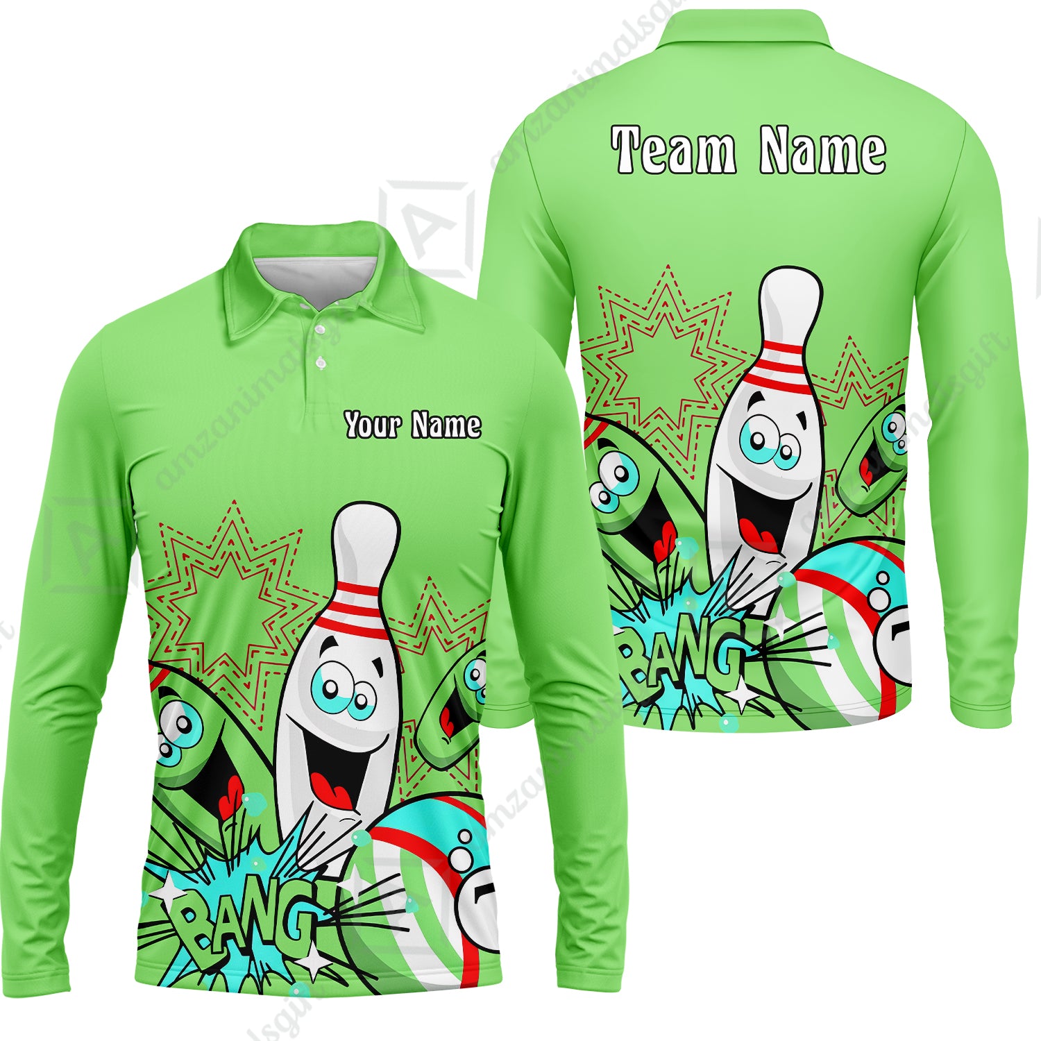 Long Sleeve Polo Shirt||Green