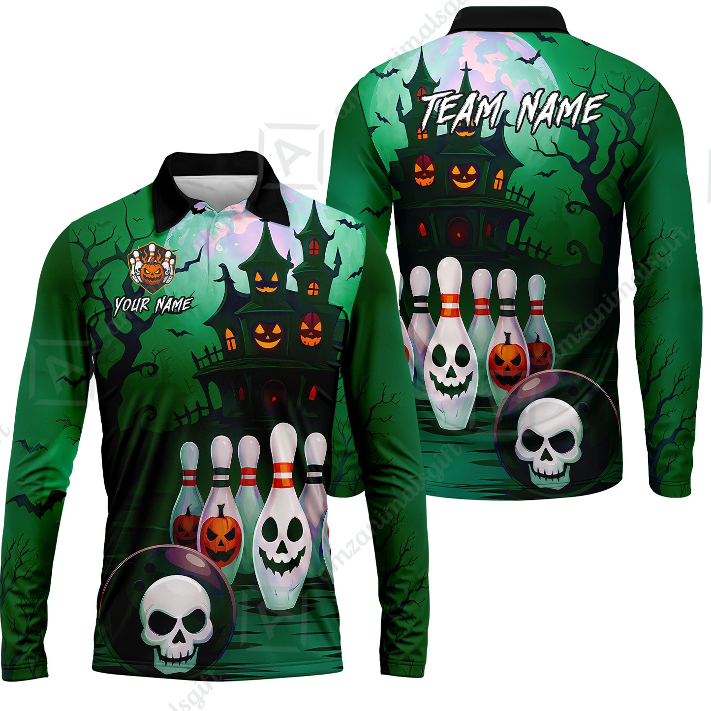 Long Sleeve Polo Shirt||Green