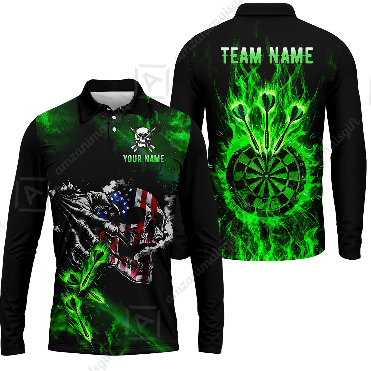 Long Sleeve Polo Shirt||Green