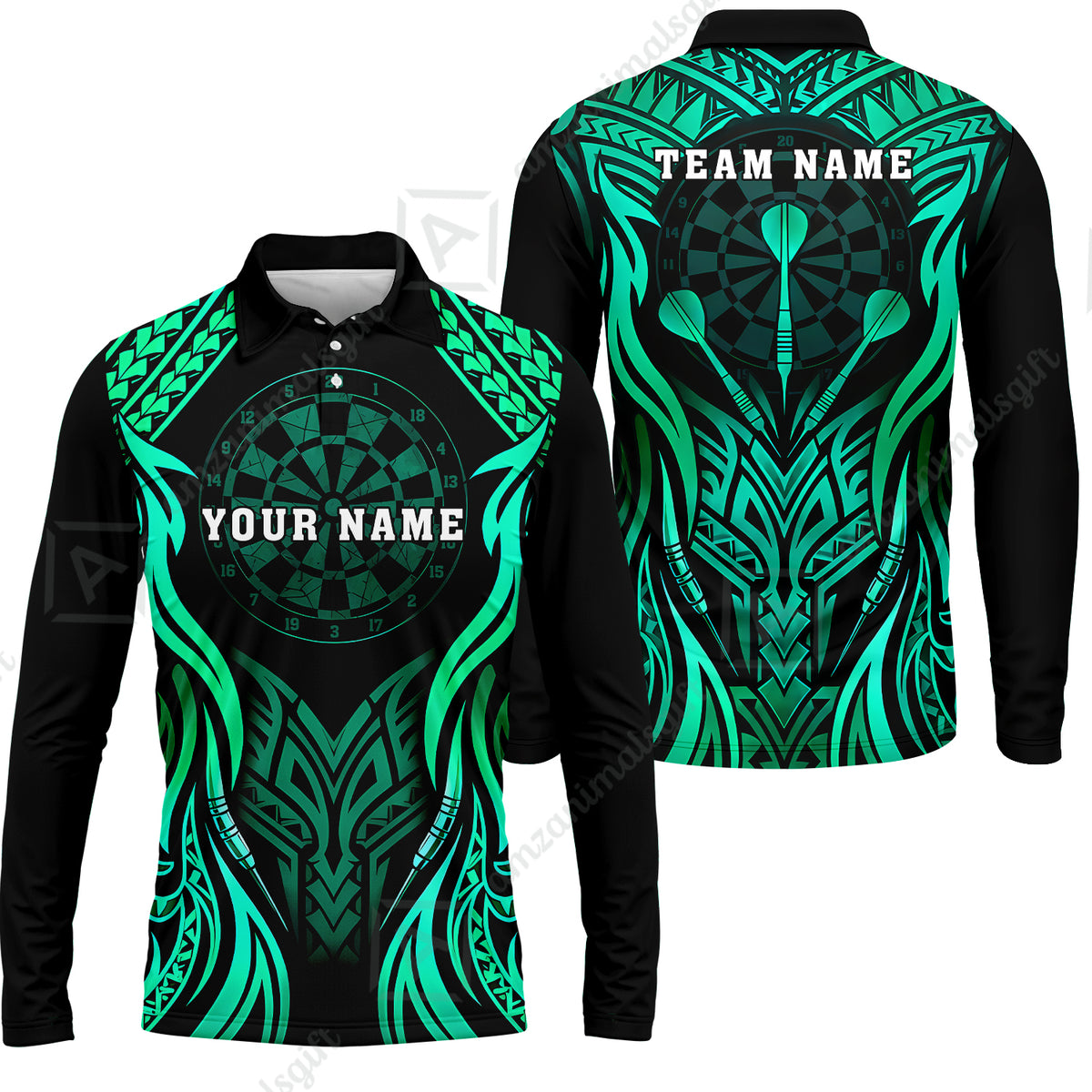 Long Sleeve Polo Shirt||Green