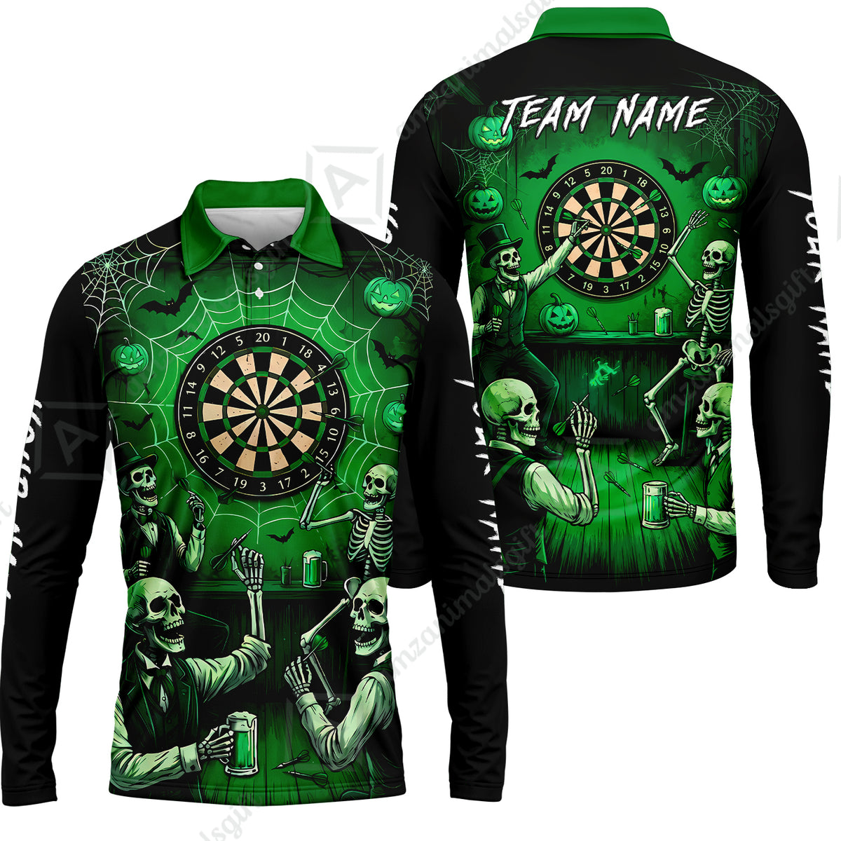 Long Sleeve Polo Shirt||Green