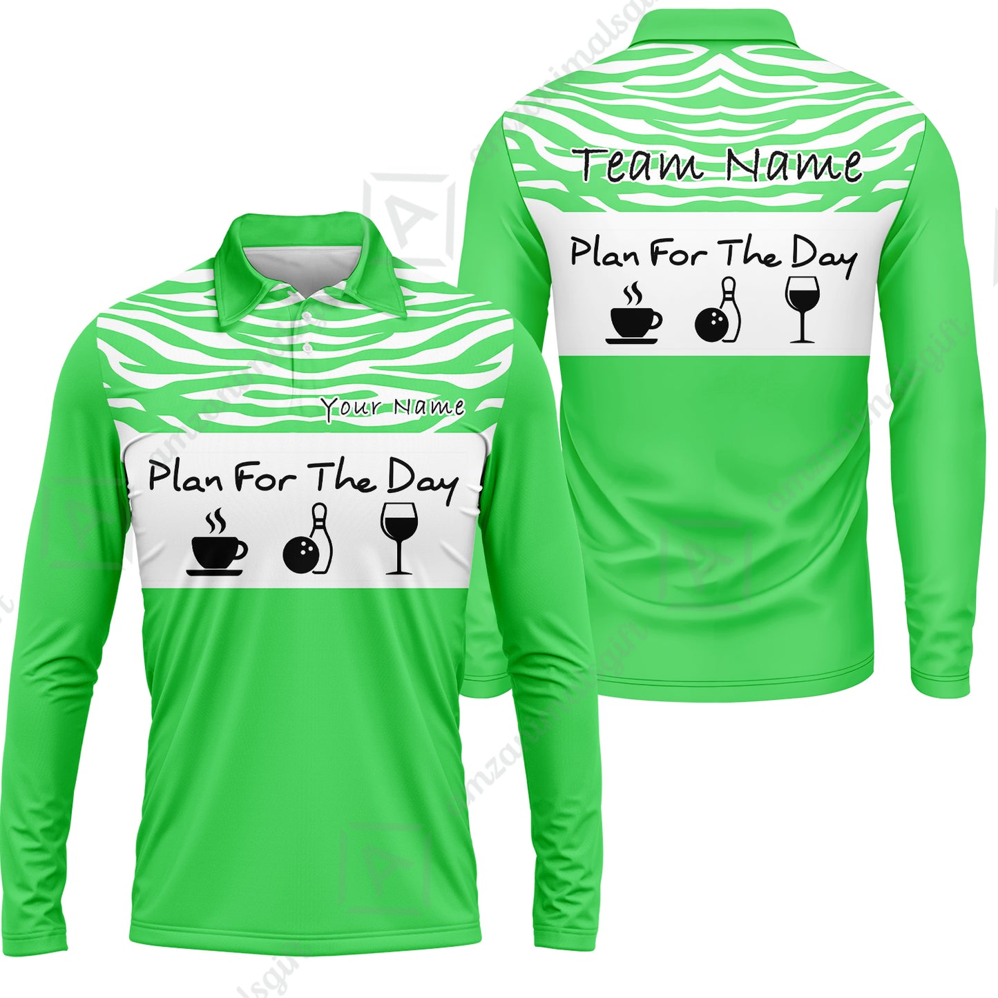 Custom Bowling Jersey Polo Shirt, Plan For The Day Zebra Pattern, Custom Bowling Jersey Team Shirt For Players With Name & Team Name