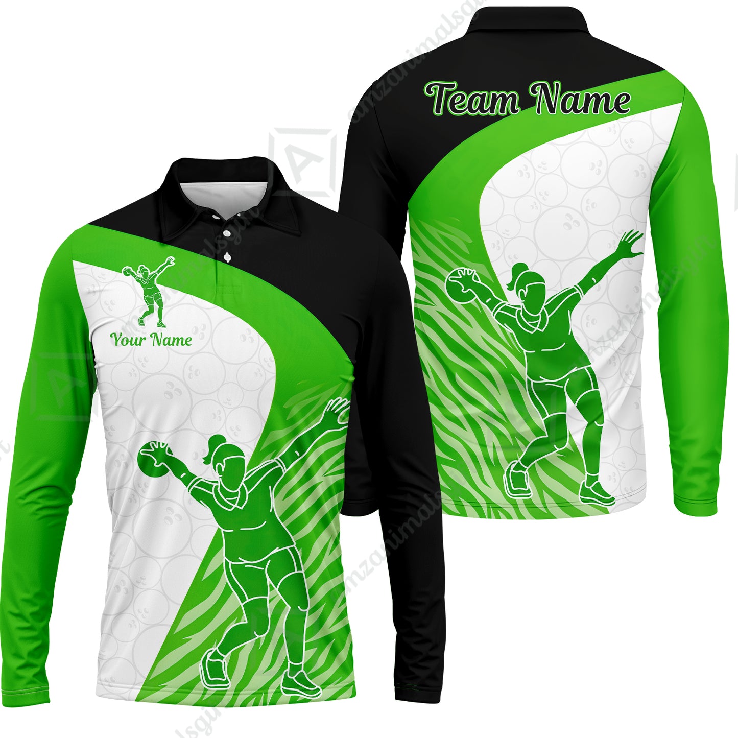 Long Sleeve Polo Shirt||Green