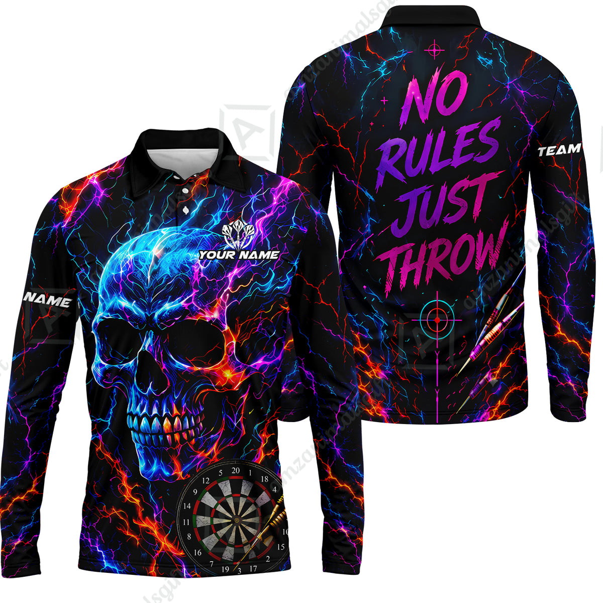 Customized Neon Skull - No Rules Just Throw Darts Jersey, Personalized Name And Team Name For Players