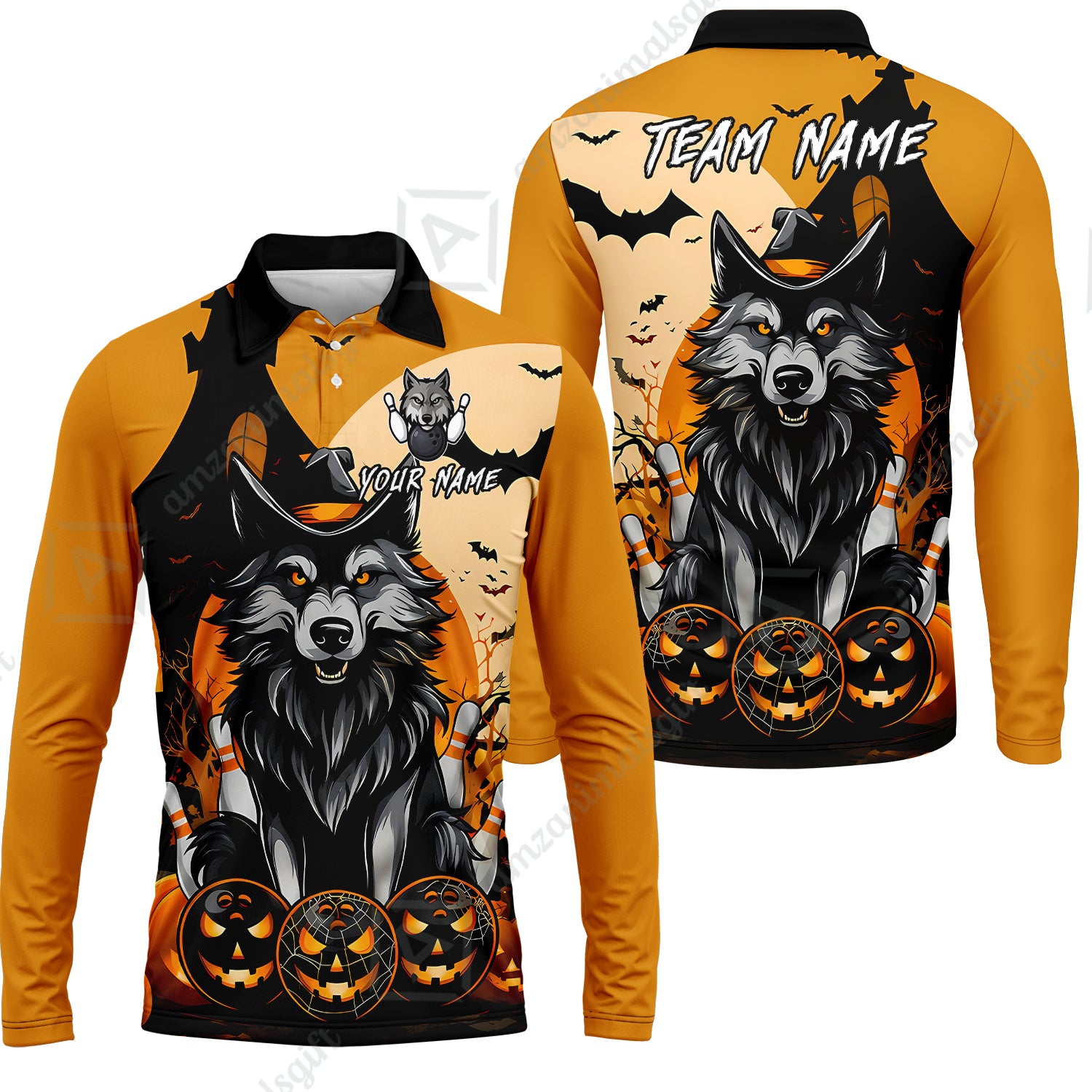 Long Sleeve Polo Shirt||Orange