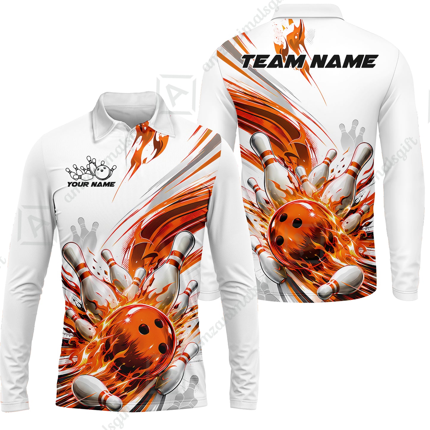 Long Sleeve Polo Shirt||Orange