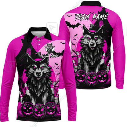 Long Sleeve Polo Shirt||Pink