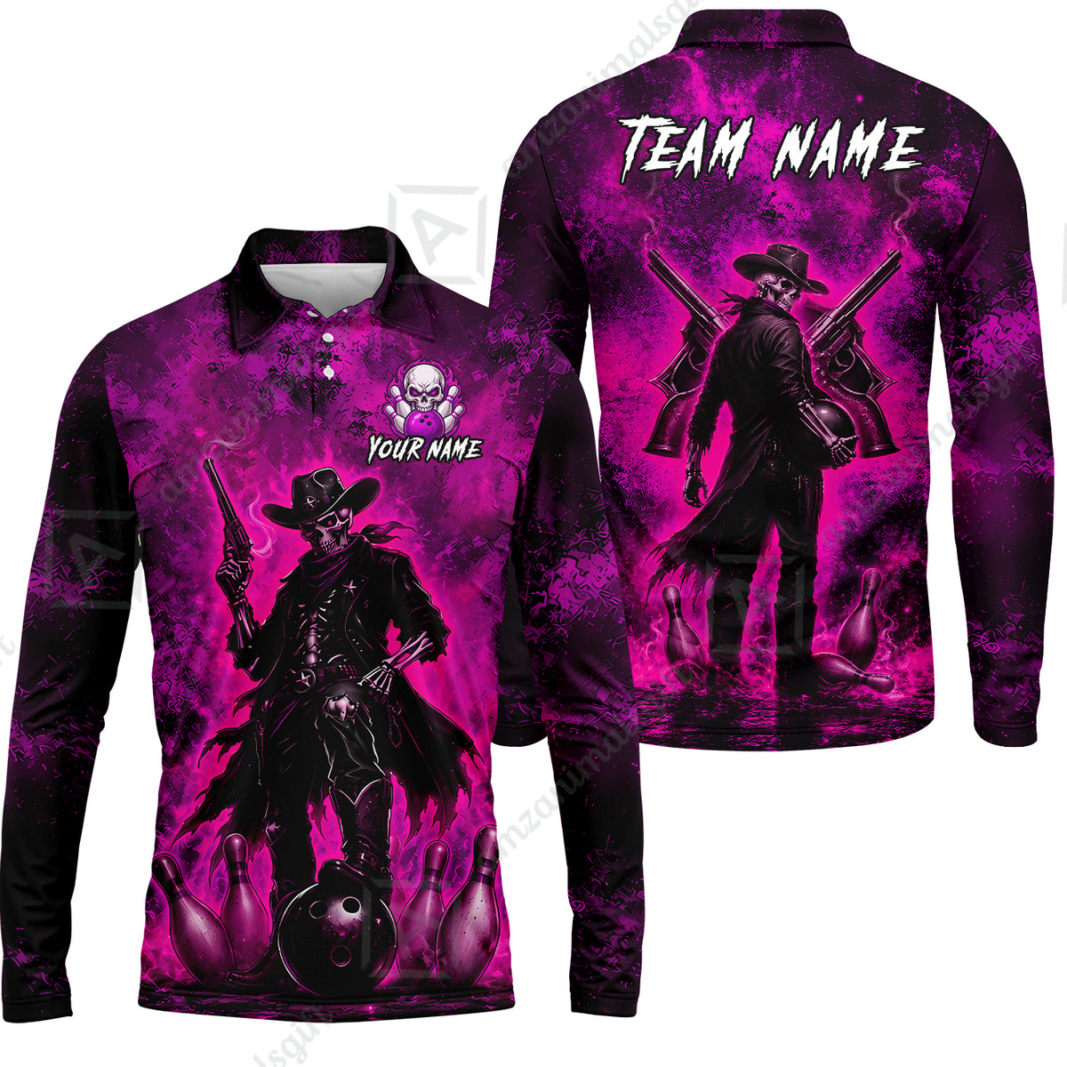 Long Sleeve Polo Shirt||Pink