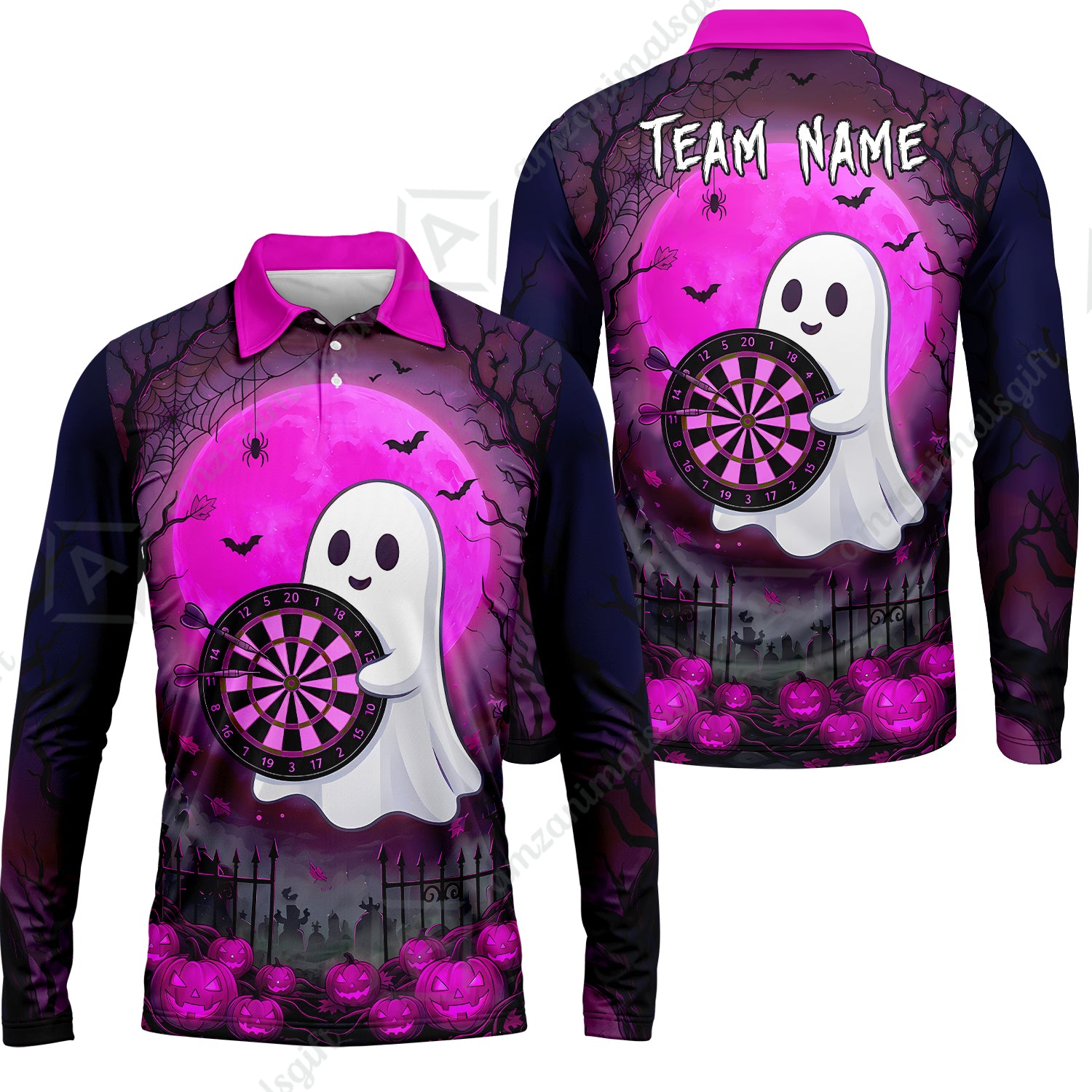 Long Sleeve Polo Shirt||Pink