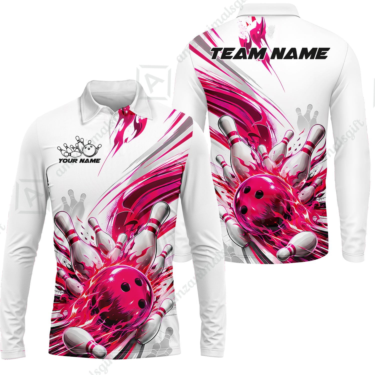 Long Sleeve Polo Shirt||Pink