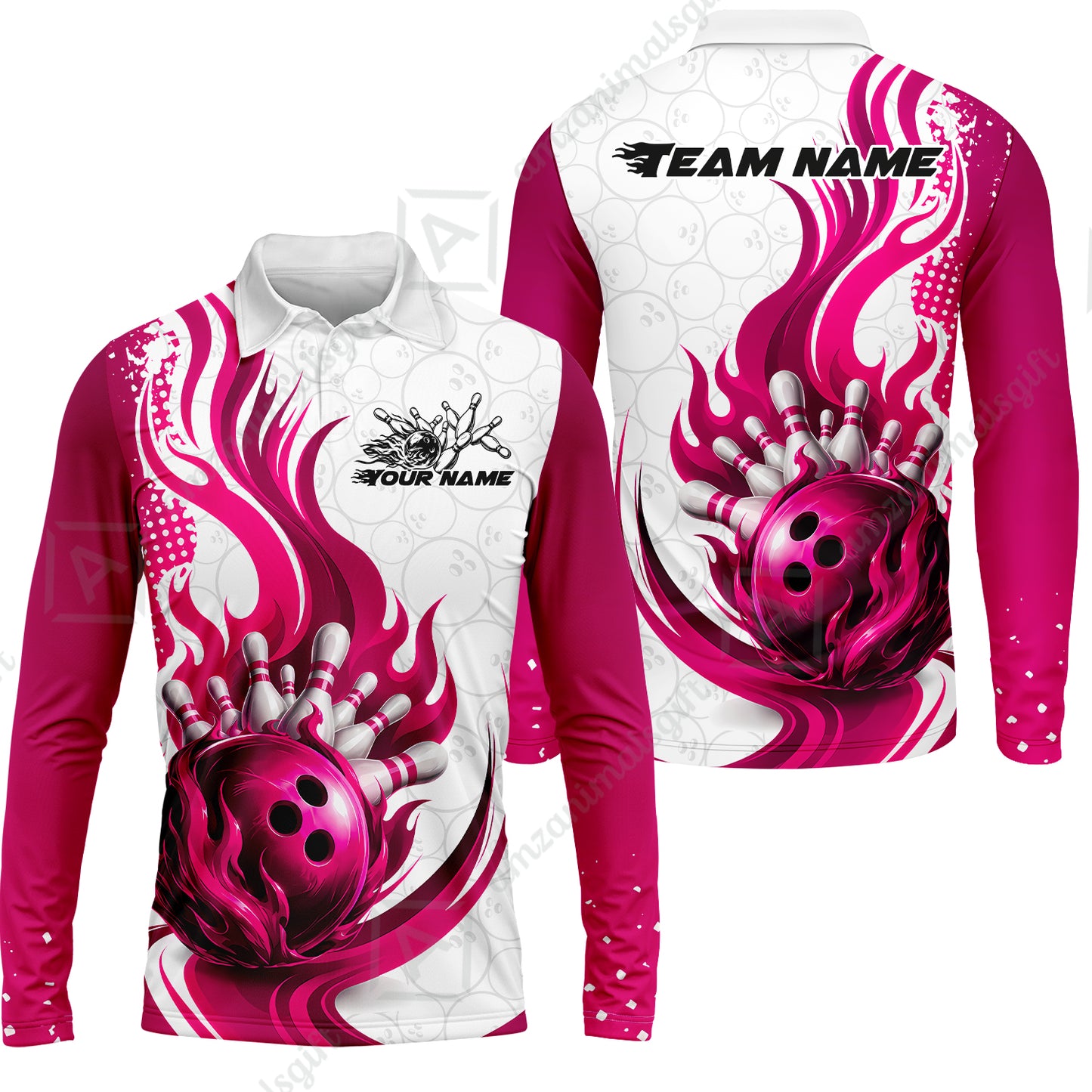 Long Sleeve Polo Shirt||Pink