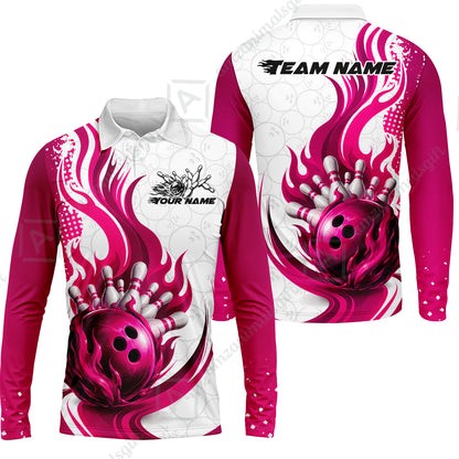 Long Sleeve Polo Shirt||Pink