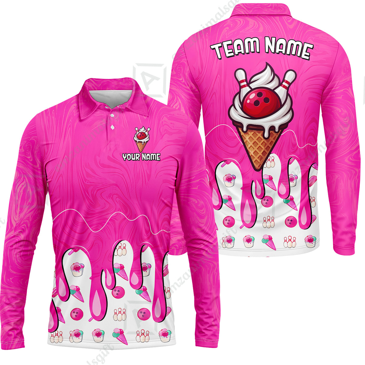 Long Sleeve Polo Shirt||Pink