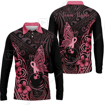 Long Sleeve Polo Shirt||Pink