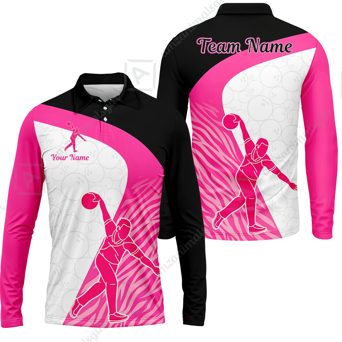 Long Sleeve Polo Shirt||Pink