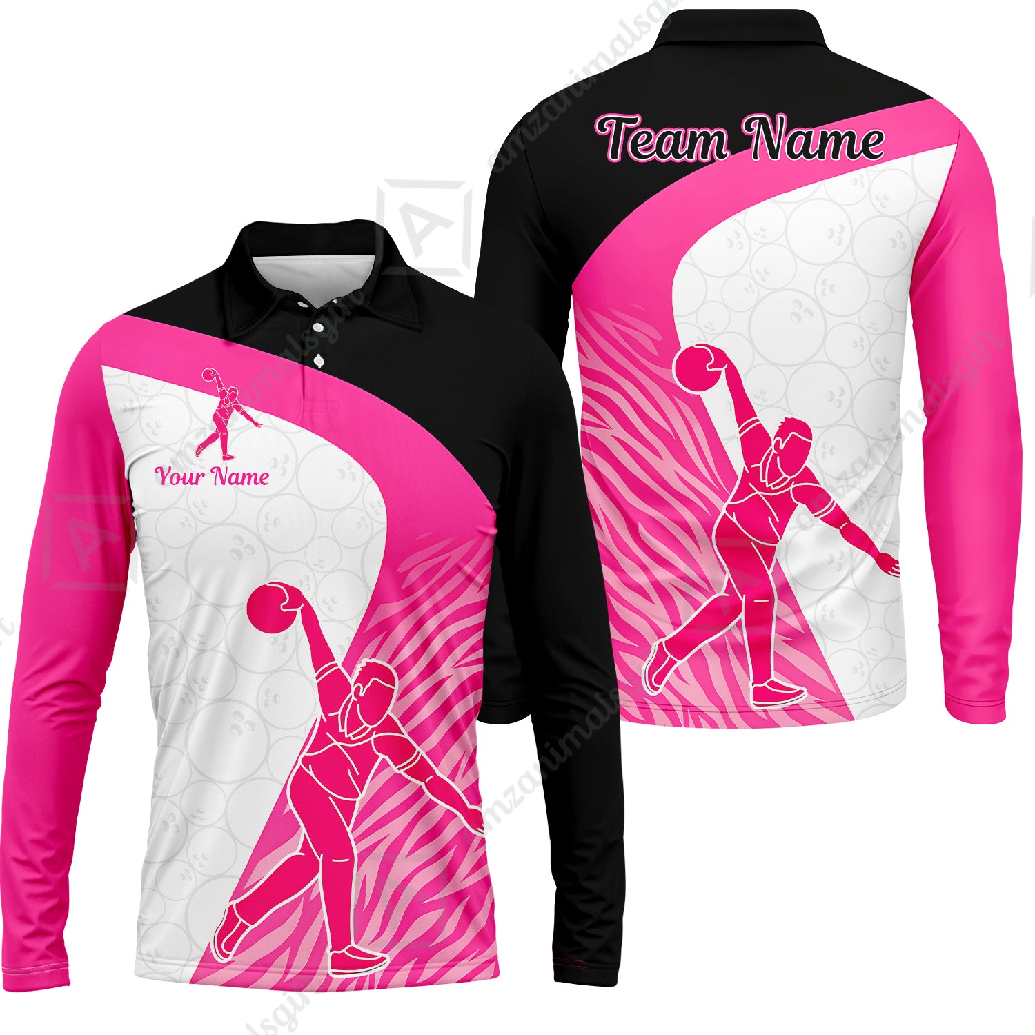 Long Sleeve Polo Shirt||Pink
