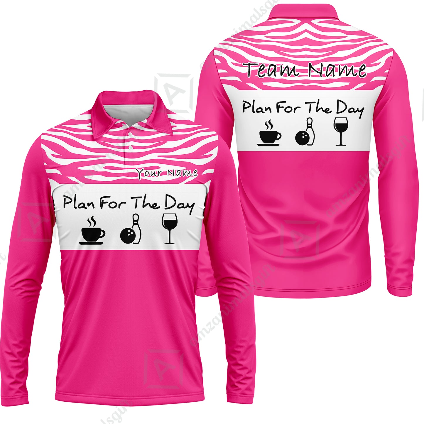 Custom Bowling Jersey Polo Shirt, Plan For The Day Zebra Pattern, Custom Bowling Jersey Team Shirt For Players With Name & Team Name
