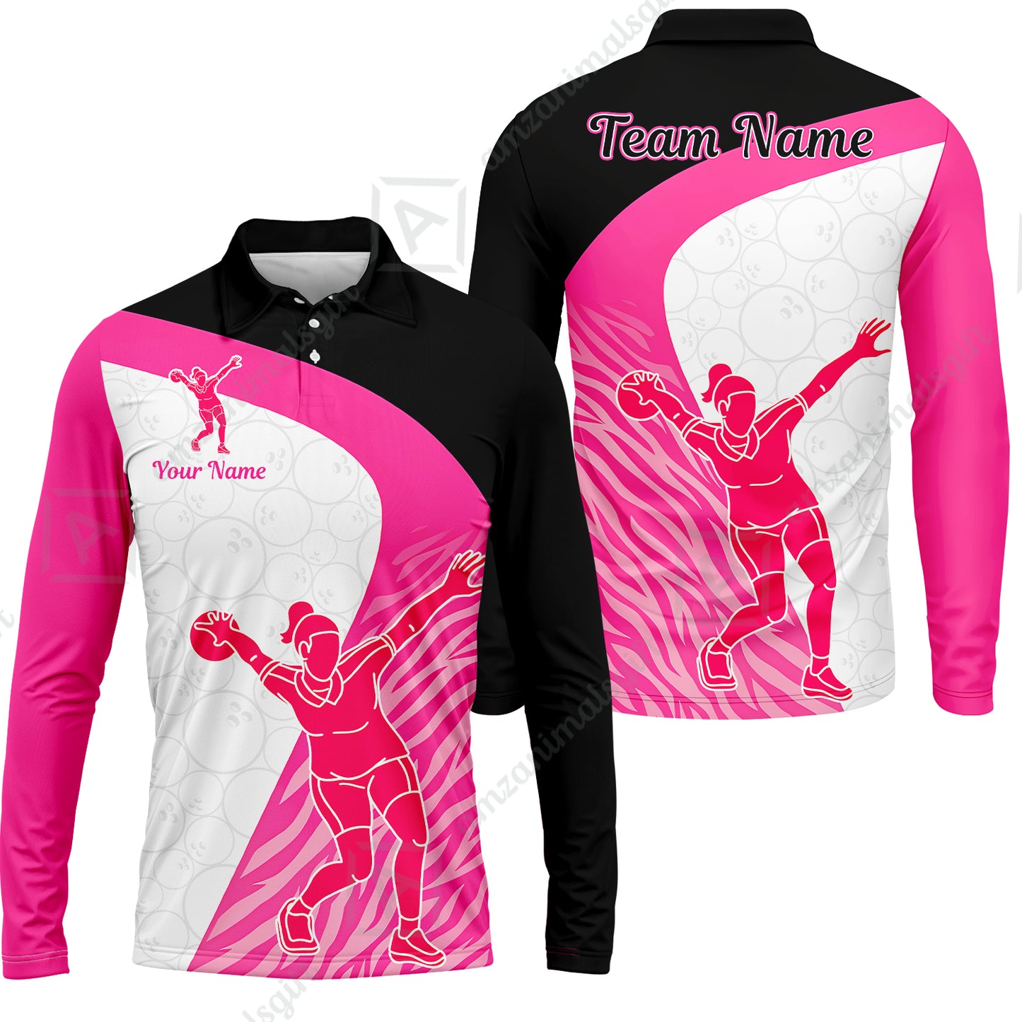 Long Sleeve Polo Shirt||Pink
