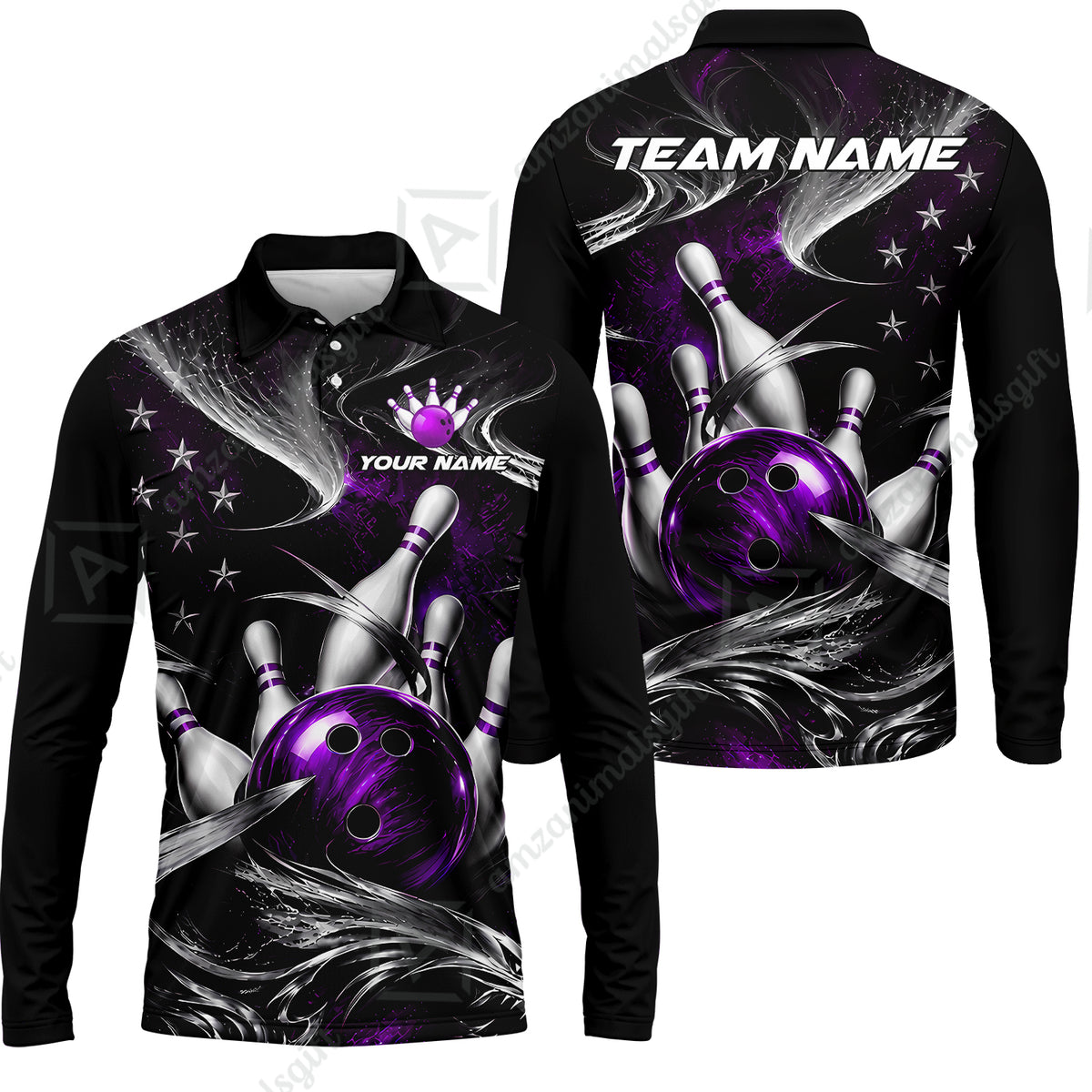 Long Sleeve Polo Shirt||Purple