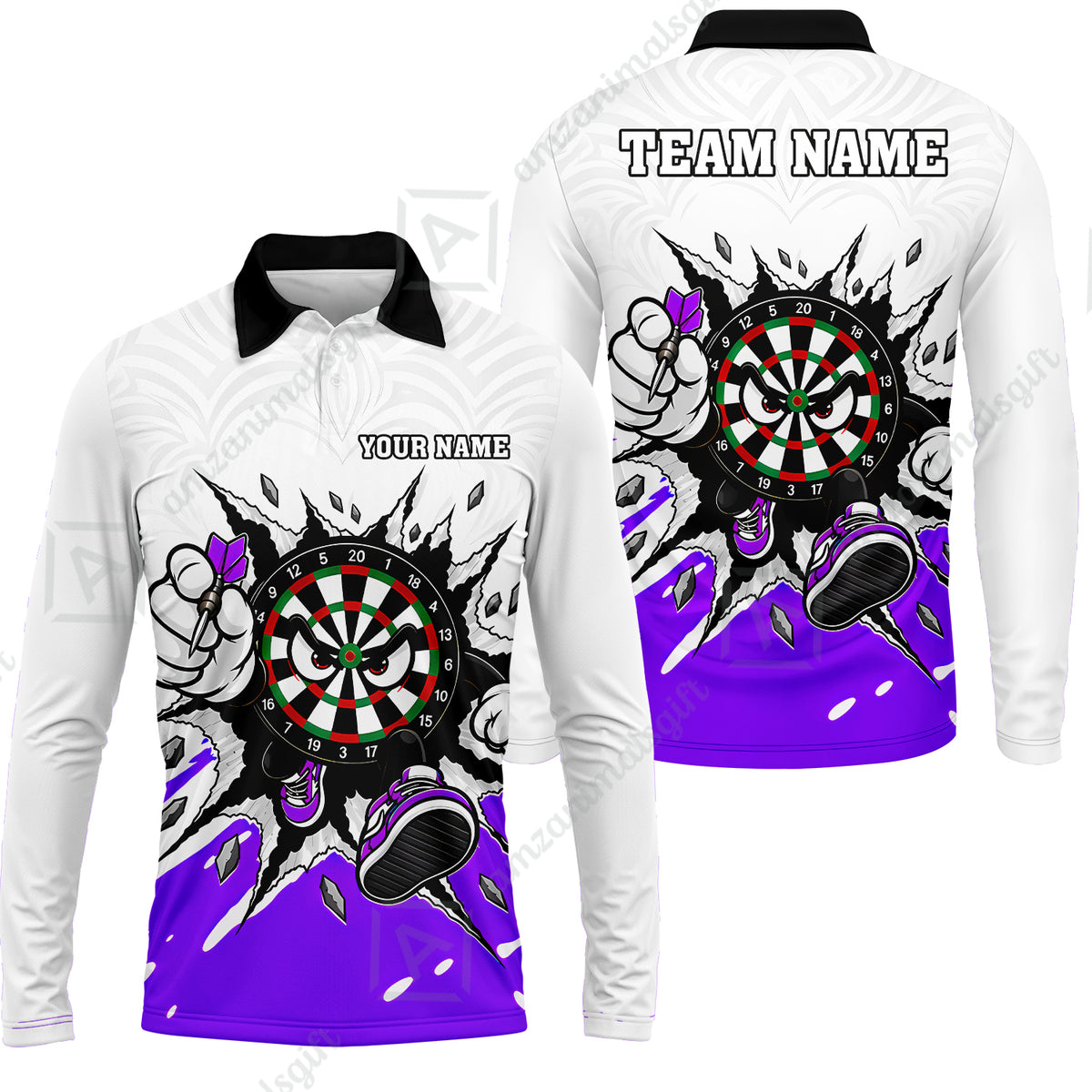 Long Sleeve Polo Shirt||Purple