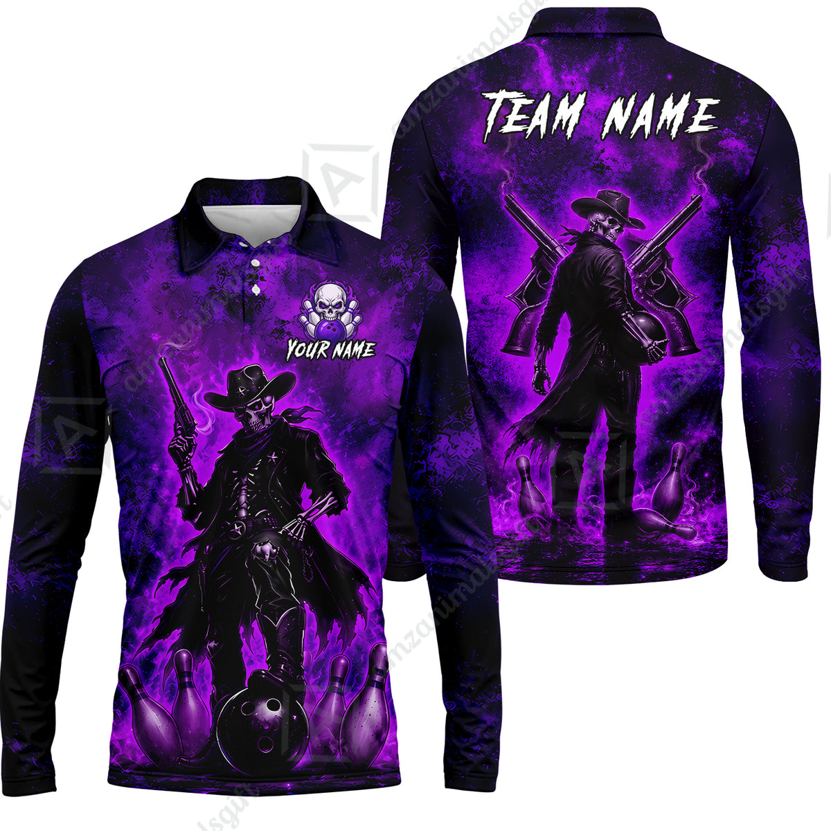 Long Sleeve Polo Shirt||Purple