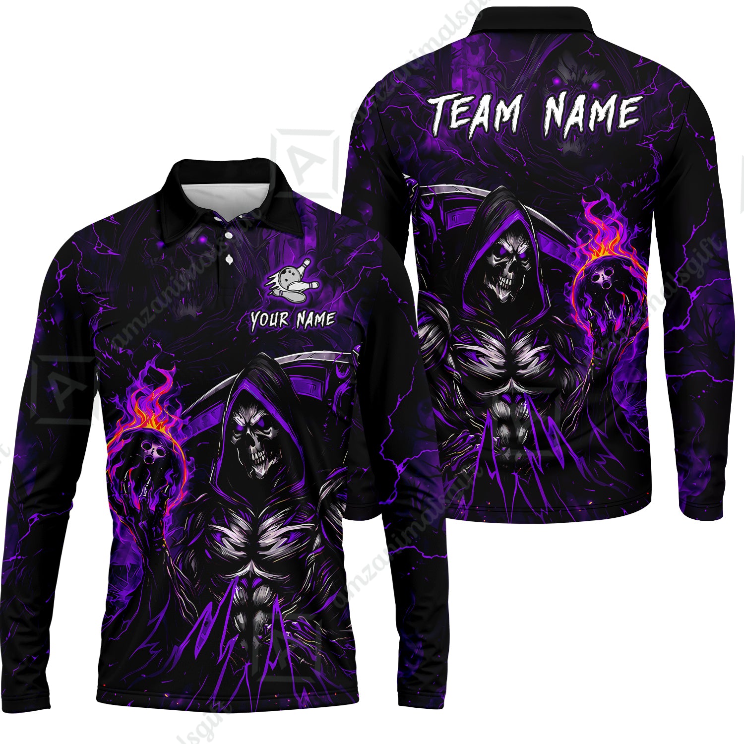 Long Sleeve Polo Shirt||Purple