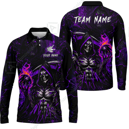 Long Sleeve Polo Shirt||Purple