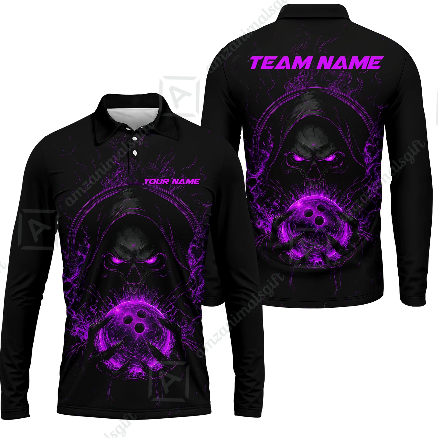 Long Sleeve Polo Shirt||Purple