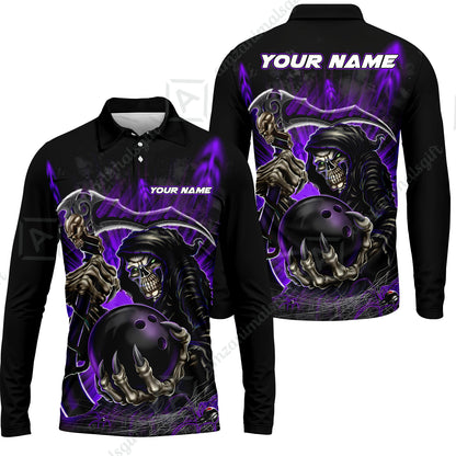 Long Sleeve Polo Shirt||Purple