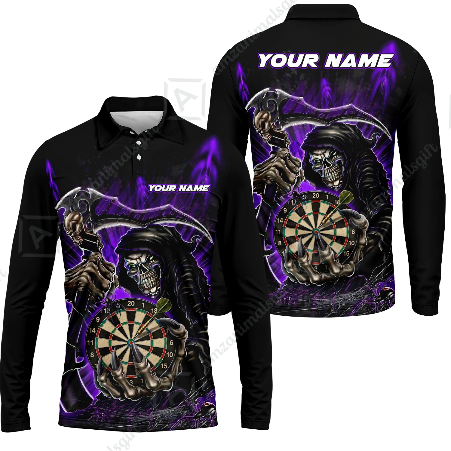 Long Sleeve Polo Shirt||Purple