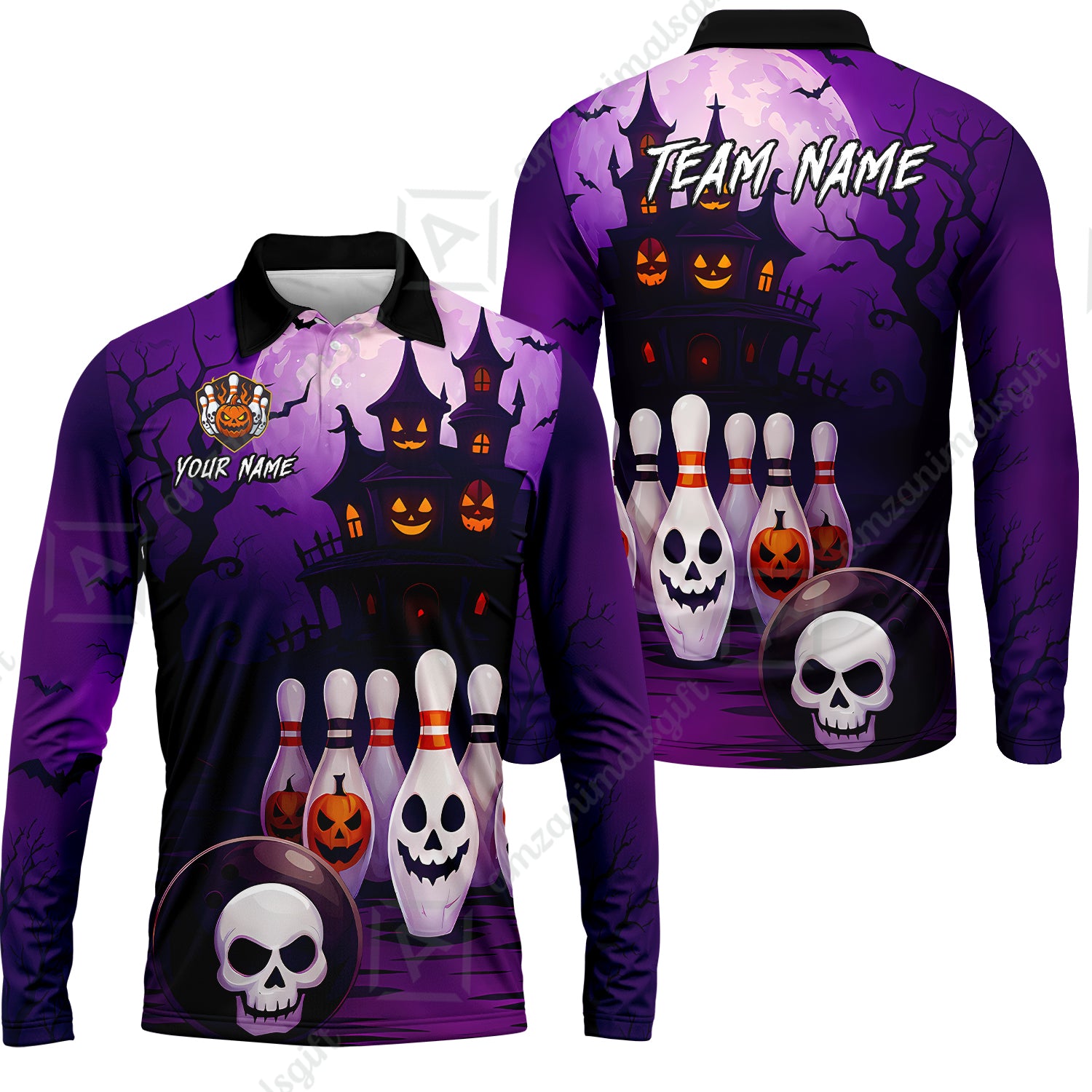 Long Sleeve Polo Shirt||Purple