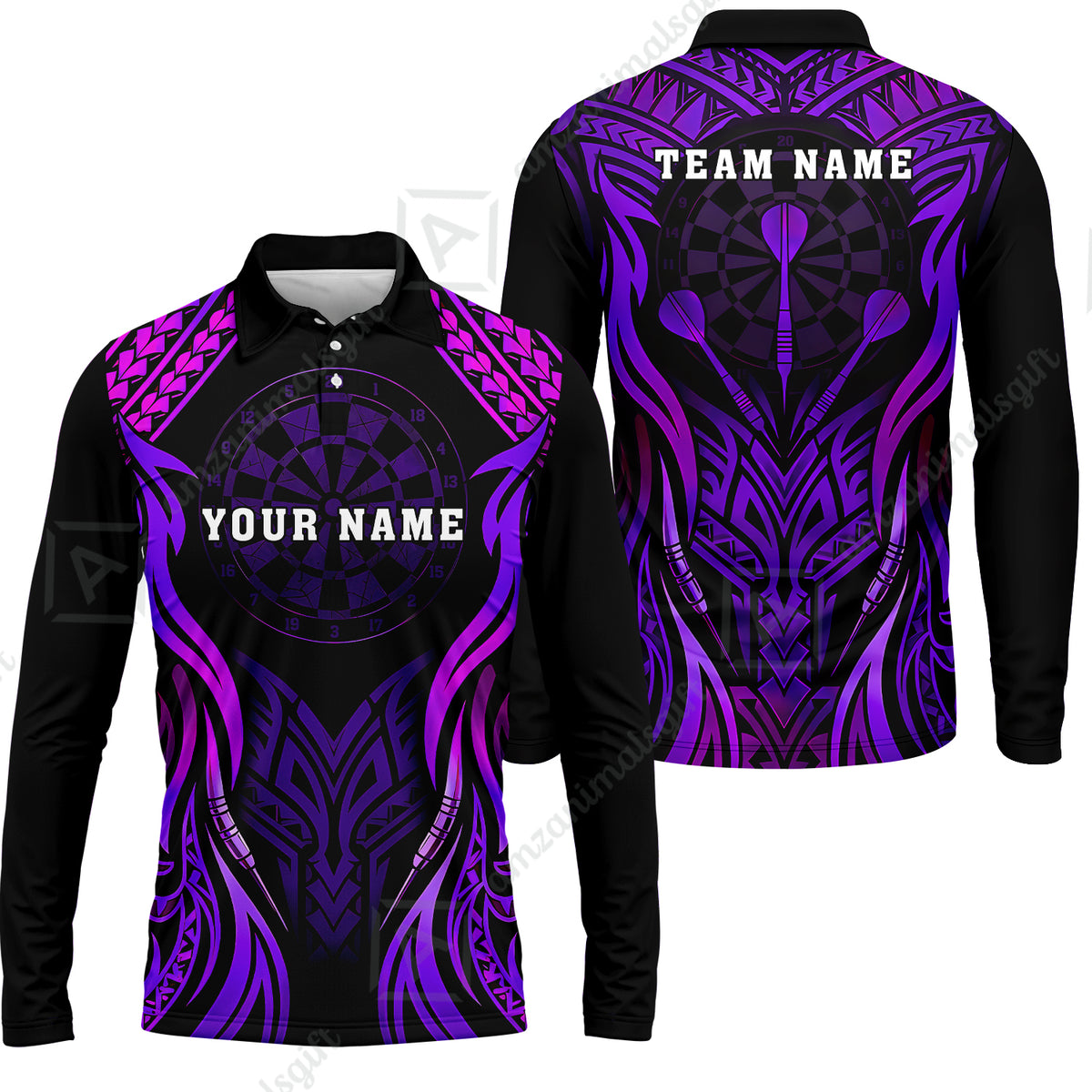 Long Sleeve Polo Shirt||Purple