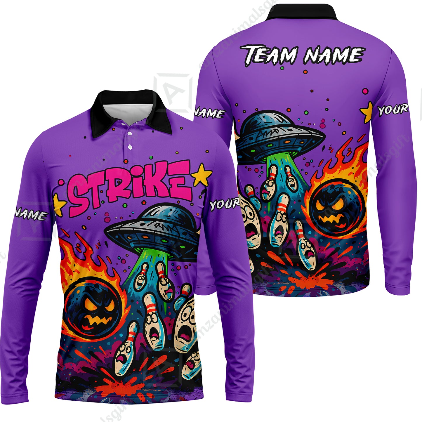 Long Sleeve Polo Shirt||Purple