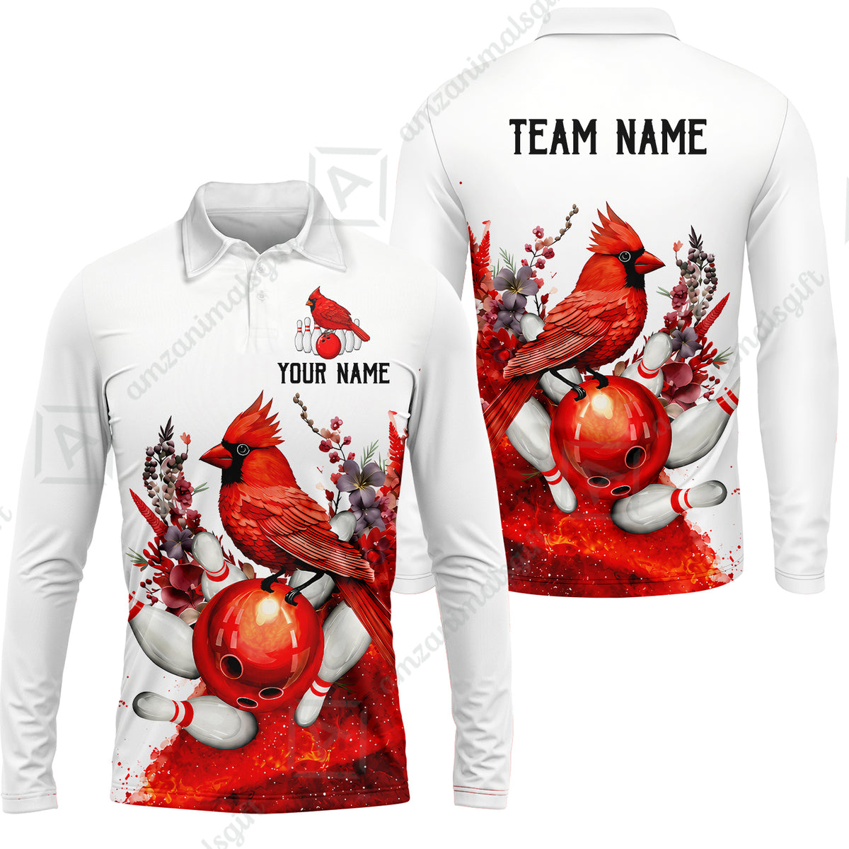 Long Sleeve Polo Shirt||Red