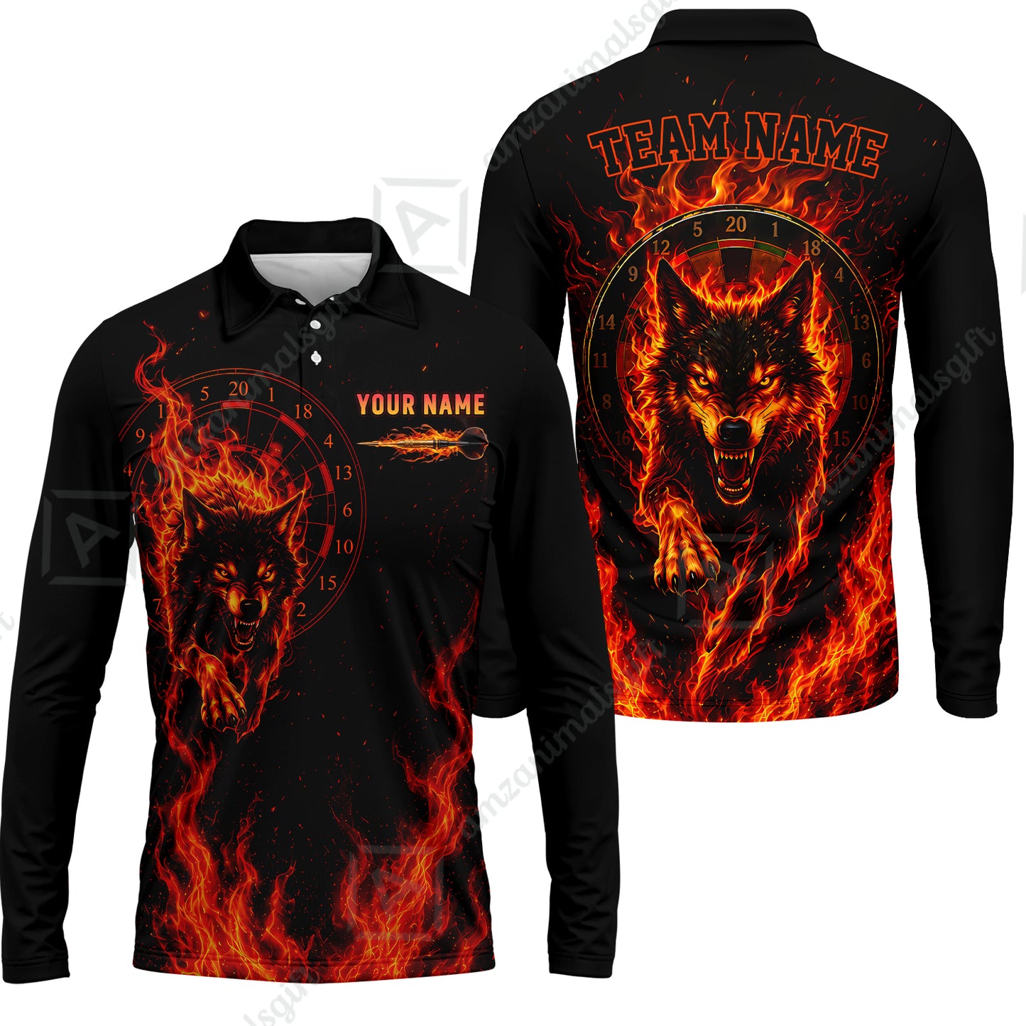 Customized Fire Wolf Dartboard Multicolor Darts Jersey, Personalized Name And Team Name For Players